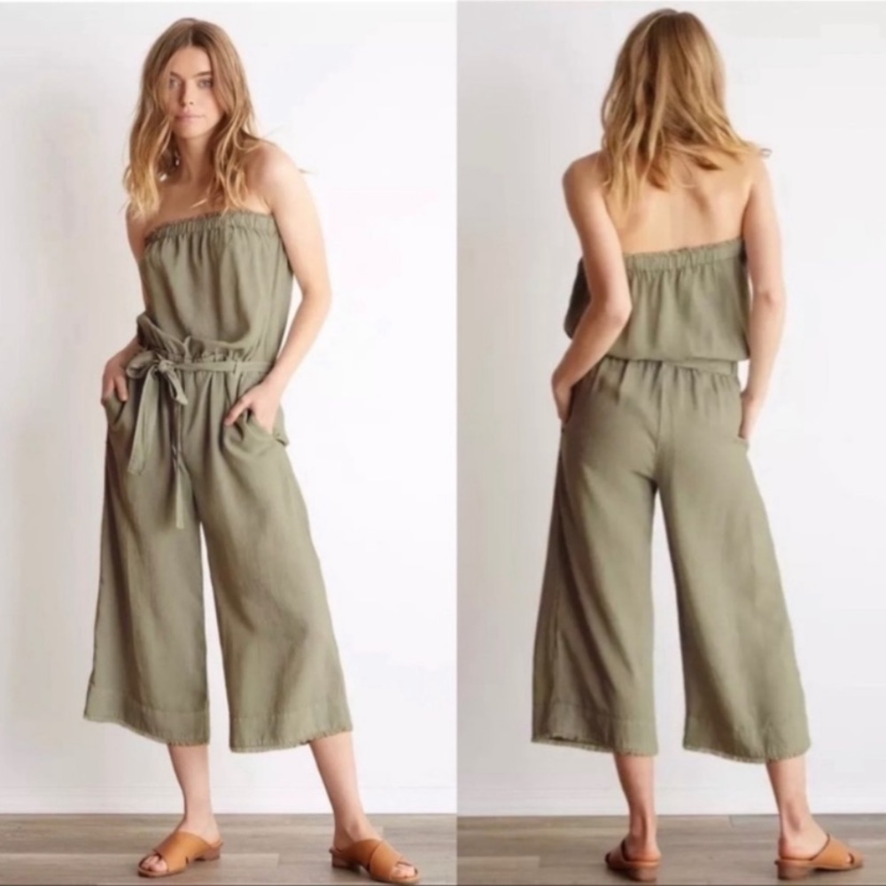Anthropologie cloth & stone frayed strapless jumpsuit. Size medium with raw hem.